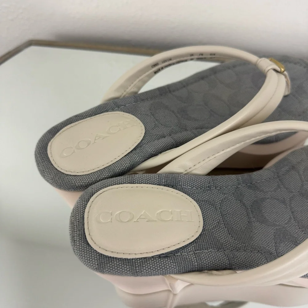 COACH White Leather Y2K Franki Monogram Chunky Platform Thong Sandal Flip Flops - Picture 11 of 11